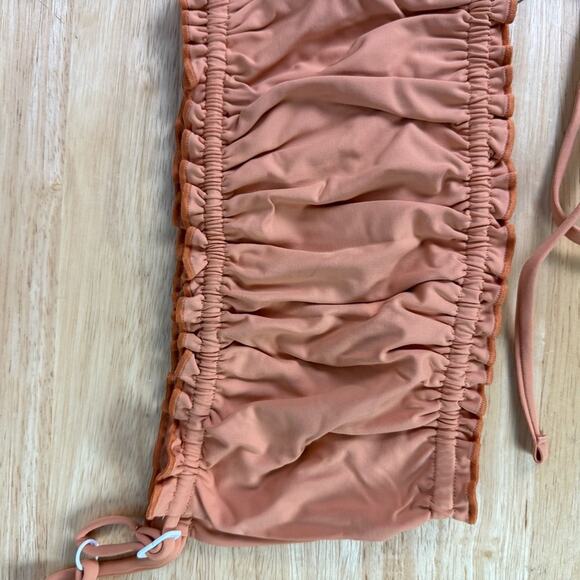 Free People X Toast Swim Ruffled Bandeau Bikini Top Sandstone Size Large - Picture 5 of 7